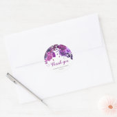 Sticker Rond Fleurs violettes merci. Violet Floral mariage (Enveloppe)