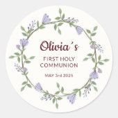 Sticker Rond Fleurs violettes Première communion de germe (Devant)