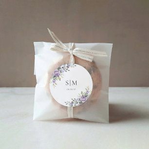 Sticker Rond Fleurs Violettes Romantiques Mariage Classique Ron