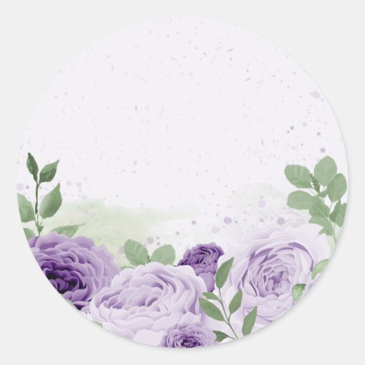 Sticker Rond fleurs violettes romantiques vert feuille botaniqu (Devant)