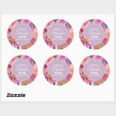 Sticker Rond Fleurs violettes roses 50e anniversaire Merci de f (Feuille)
