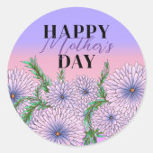 Sticker Rond Fleurs violettes roses et Fête des mères Feuilles  (Devant)