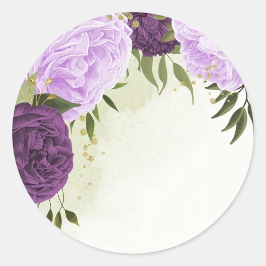 Sticker Rond fleurs violettes vert feuille mariage (Devant)