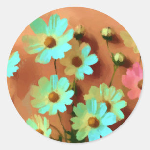 Sticker Rond Fleurs Zinnia Elegans