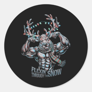 Sticker Rond Flexin À Travers La Neige Drôle Gym Workou