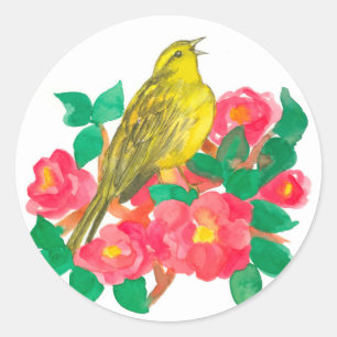 Sticker Rond Flickr Oiseau rose Camellia Fleurs