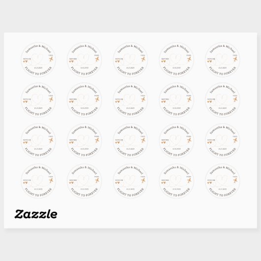 Sticker Rond Flight Plane Travelling theme Wedding (Feuille)