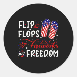 Sticker Rond Flip Flops Fireworks Et Freedom Shirt 4 juillet