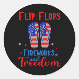 Sticker Rond Flip Flops Fireworks Et Liberté Drapeau Américain