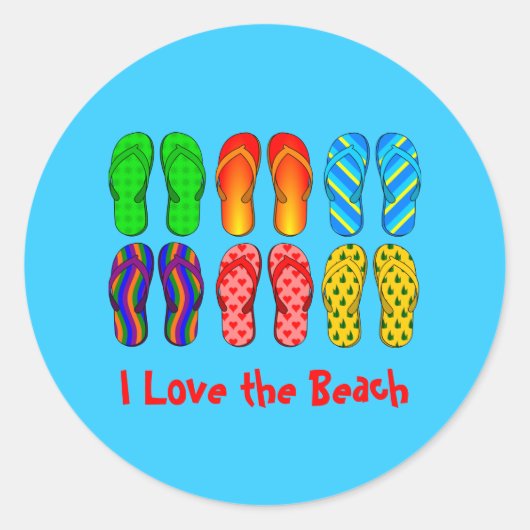 Sticker Rond Flip Flops, I Love the Beach (Devant)
