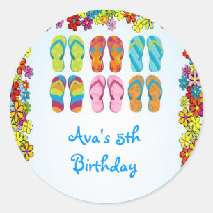 Sticker Rond Flip Flops Pool Anniversaire Fête Favoriser les Ét