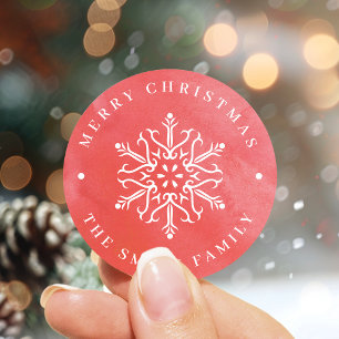 Sticker Rond Flocon de neige à l'aquarelle artistique Noël roug