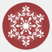Sticker Rond Flocon De Neige Blanc Sur Crimson Rouge (Devant)