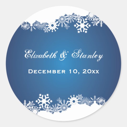 Sticker Rond Flocon de neige bleu blanc mariage d'hiver Enregis (Devant)