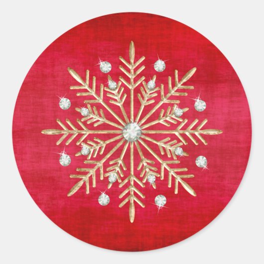 Sticker Rond Flocon de neige de Noël Rouge & Or (Devant)