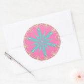 Sticker Rond Flocon de neige du milieu du siècle rose turquoise (Enveloppe)