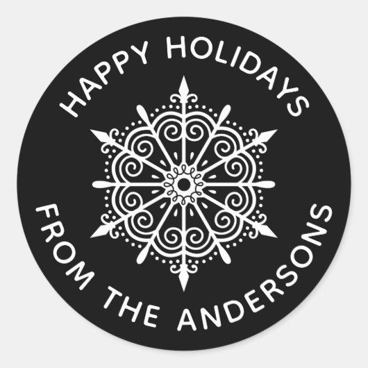 Sticker Rond Flocon de neige Élégant noir blanc hiver Noël (Devant)