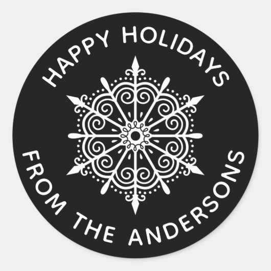 Sticker Rond Flocon de neige Élégant noir blanc hiver Noël (Devant)