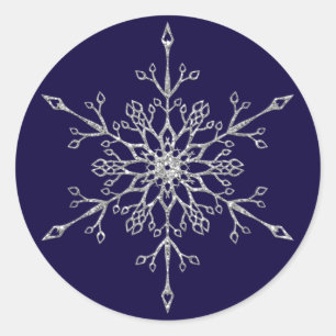 Sticker Rond Flocon de neige élégant paillettes argentées Noël