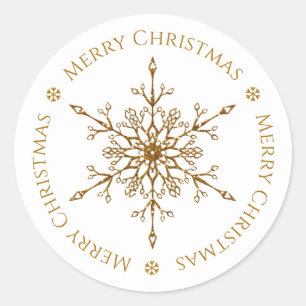 Sticker Rond Flocon de neige élégant paillettes dorées Joyeux N