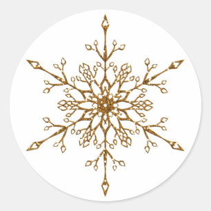 Sticker Rond Flocon de neige élégant paillettes dorées Noël Fêt
