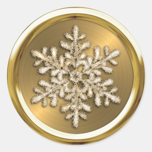 Sticker Rond Flocon de neige en cristal d'or sur le sceau d'or (Devant)