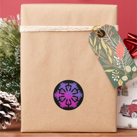 Sticker Rond Flocon de neige floral rose violet (vacances)