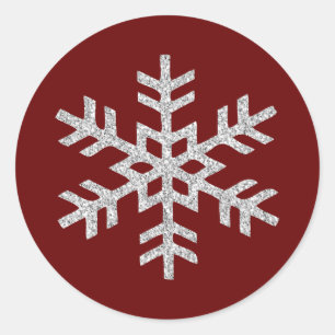 Sticker Rond Flocon de neige Parties scintillant argent rouge