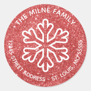 Sticker Rond Flocon de neige Parties scintillant rouge - Adress