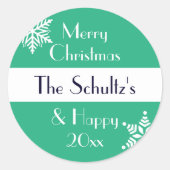 Sticker Rond Flocon de neige personnalisé Joyeux Noël (Devant)