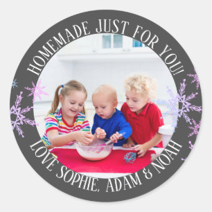 Sticker Rond Flocon de neige photo personnalisé pour enfants