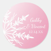 Sticker Rond Flocon de neige rose Enveloppe de mariage d'hiver (Devant)