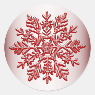 Sticker Rond Flocon de neige rouge de Noël Élégant