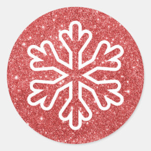 Sticker Rond Flocon de neige rouge de parties scintillantes -