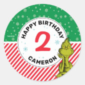 Sticker Rond Flocon de neige rouge et vert Grinch Anniversaire (Devant)