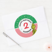 Sticker Rond Flocon de neige rouge et vert Grinch Anniversaire (Enveloppe)