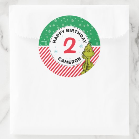 Sticker Rond Flocon de neige rouge et vert Grinch Anniversaire (Sac)
