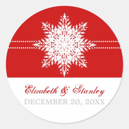 Sticker Rond Flocon de neige rouge mariage d'hiver Enregistrer (Devant)