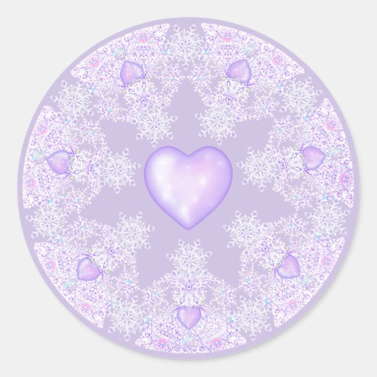 Sticker Rond flocon de neige violet clair et coeur étincelant (Devant)