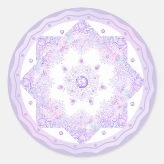 Sticker Rond flocon de neige violet clair et coeur étincelant (Devant)