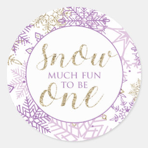 Sticker Rond Flocon de neige violet et or Winter Onederland