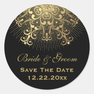 Sticker Rond Flocon d'or Noir mariage d'hiver Enregistrer la da