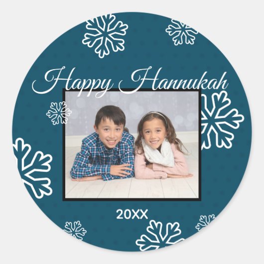 Sticker Rond Flocons de neige bleus Joyeux Hanoukka - Autocolla (Devant)