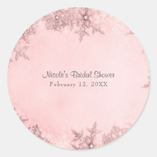 Sticker Rond Flocons de neige de Winter Wonderland Rose tendre 