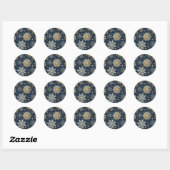 Sticker Rond Flocons de neige dorés et bleus marins modernes fa (Feuille)