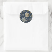 Sticker Rond Flocons de neige dorés et bleus marins modernes fa (Sac)