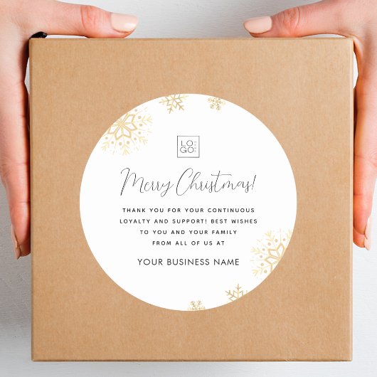 Sticker Rond Flocons de neige dorés Noël Entreprise personnalis