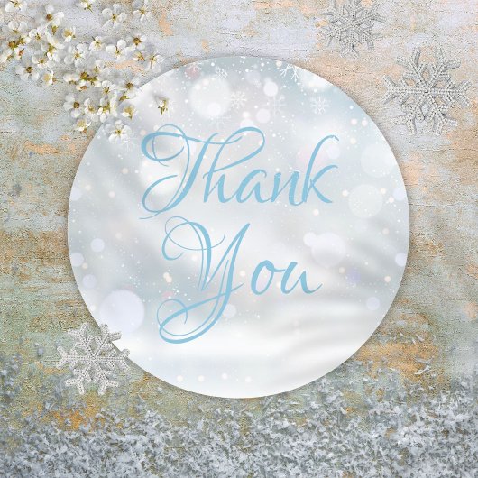 Sticker Rond Flocons de neige Hiver Élégant Script Merci