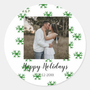 Sticker Rond flocons de neige rouge vert texte photo joyeux noë