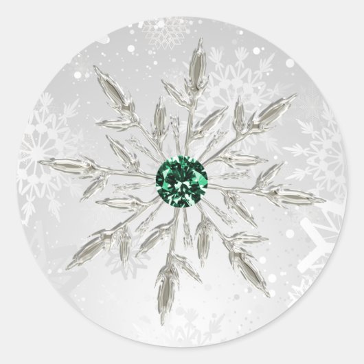 Sticker Rond flocons de neige vert émeraude argent mariage d'hi (Devant)